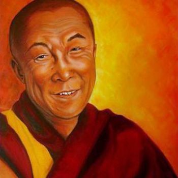 Painting titled "TENZIN GYATSO" by Murielle Faure, Original Artwork, Oil