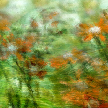 Digital Arts titled "Flower and green en…" by Sigrid Gombert, Original Artwork, Digital Painting