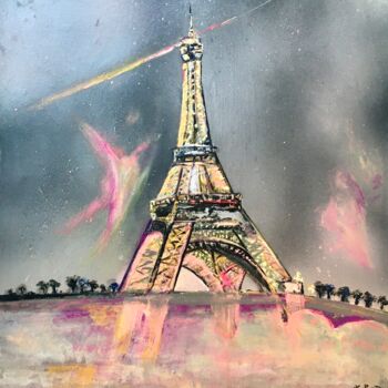 Painting titled "Tour Eiffel" by Nicolas Postec, Original Artwork, Acrylic Mounted on Wood Stretcher frame