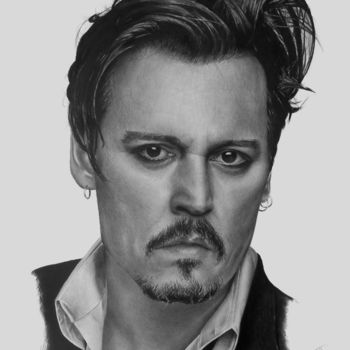 Dessin intitulée "Johnny Depp" par Eduard Potashev, Œuvre d'art originale, Fusain