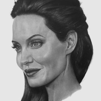 Dessin intitulée "Angelina Jolie" par Eduard Potashev, Œuvre d'art originale, Crayon