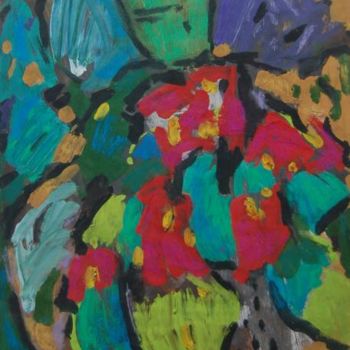 Peinture intitulée "Домашний цветок" par Vladimir Potemkin, Œuvre d'art originale, Tempera