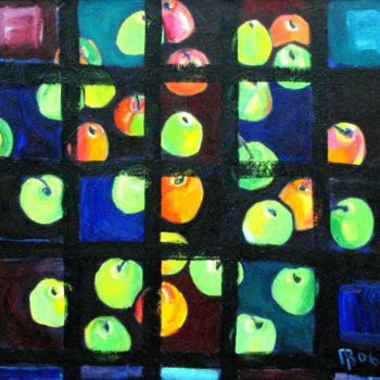 Peinture intitulée "Яблоки на синей дра…" par Vladimir Potemkin, Œuvre d'art originale