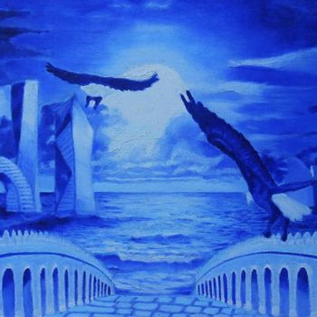 Painting titled "NIGHT SEA An origin…" by Celeste Skyhawer, Original Artwork