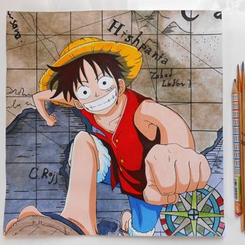 Painting titled "Luffy color drawing…" by Celeste Skyhawer, Original Artwork, Gouache