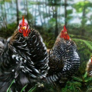 Painting titled "Rooster Attitude" by Maria Arias, Original Artwork, Acrylic Mounted on Other rigid panel