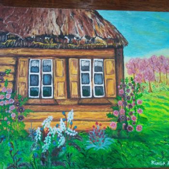 Peinture intitulée "Stary dom drewniany" par Kinia, Œuvre d'art originale, Huile