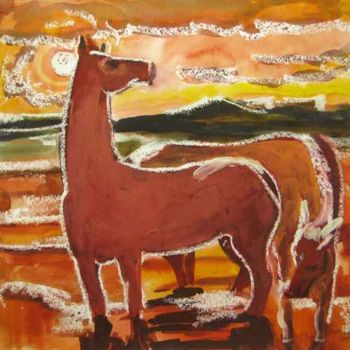 Painting titled "The red horses" by Aleksey Poyaganov, Original Artwork