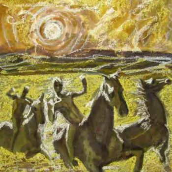 Pintura titulada "Swimming horses" por Aleksey Poyaganov, Obra de arte original