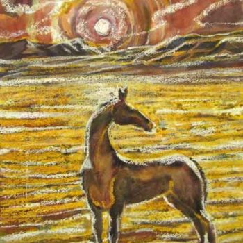 Peinture intitulée "Golden horse" par Aleksey Poyaganov, Œuvre d'art originale