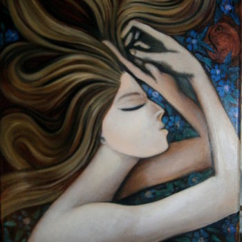 Картина под названием "la belle endormie-…" - Pierre Paul Parmentier, Подлинное произведение искусства, Масло