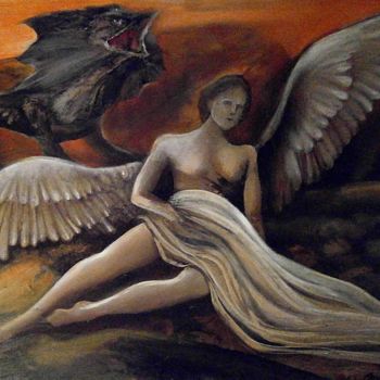 Painting titled "du sommeil d'un ang…" by Pierre Paul Parmentier, Original Artwork, Oil