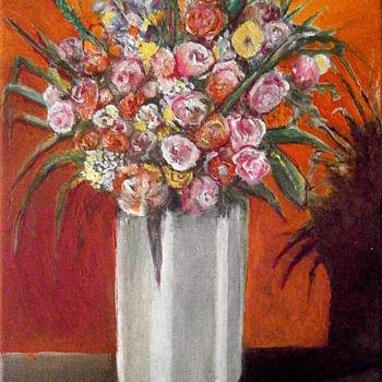 Malerei mit dem Titel "bouquet sur fond ch…" von Pierre Paul Parmentier, Original-Kunstwerk, Öl