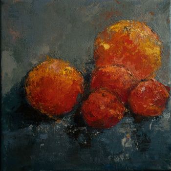 Painting titled "oranges sur fond bl…" by Christine Pradier, Original Artwork, Acrylic