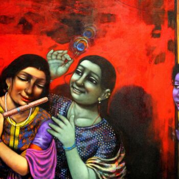Malarstwo zatytułowany „Rada krishna” autorstwa Pramod Apet, Oryginalna praca, Akryl