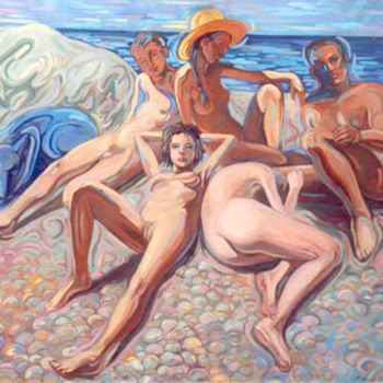 Pittura intitolato "At the beach" da Rita Pranca, Opera d'arte originale, Olio