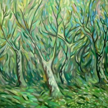 Ζωγραφική με τίτλο "Trees at Batas stre…" από Rita Pranca, Αυθεντικά έργα τέχνης, Λάδι