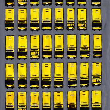 Painting titled "Yellow buses" by Volha Prankevich, Original Artwork, Acrylic