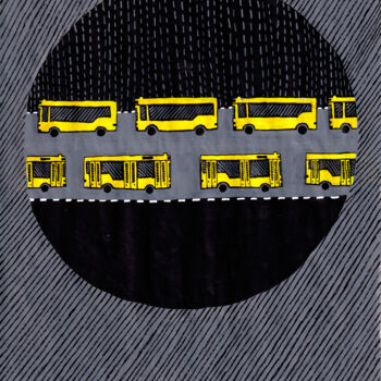 Pintura intitulada "Yellow bus-7" por Volha Prankevich, Obras de arte originais, Caneta de gel
