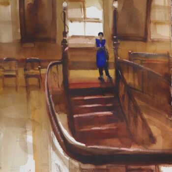 Painting titled "Stairs to the times…" by Prashant Prabhu, Original Artwork, Watercolor