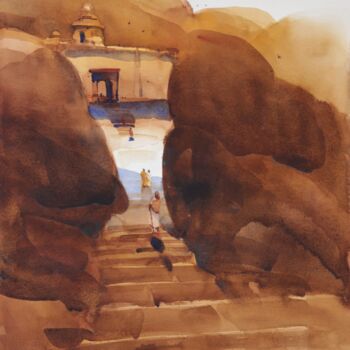 Painting titled "Step towards light…" by Prashant Prabhu, Original Artwork, Watercolor