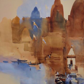 Painting titled "Float into devotion" by Prashant Prabhu, Original Artwork, Watercolor