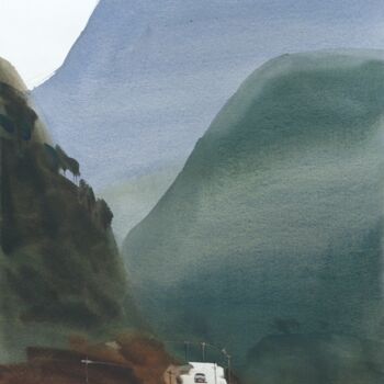 Painting titled "Road to the blue mo…" by Prashant Prabhu, Original Artwork, Watercolor