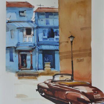 Malerei mit dem Titel "Parked in a bygone…" von Prashant Prabhu, Original-Kunstwerk, Aquarell