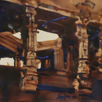 Painting titled "Stepped well into h…" by Prashant Prabhu, Original Artwork, Watercolor