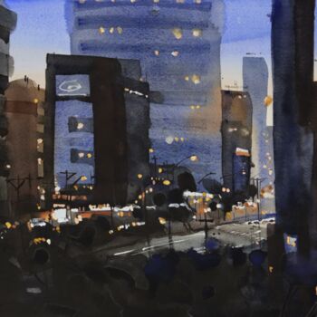 Painting titled "City lights" by Prashant Prabhu, Original Artwork, Watercolor