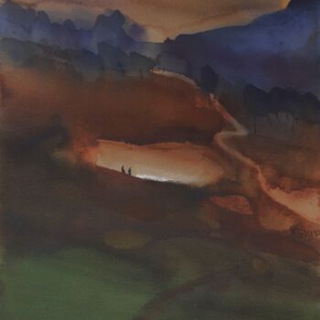 Peinture intitulée "Song of an evening" par Prashant Prabhu, Œuvre d'art originale, Aquarelle