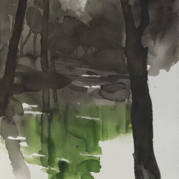 Malarstwo zatytułowany „Green woods  in ref…” autorstwa Prashant Prabhu, Oryginalna praca, Akwarela