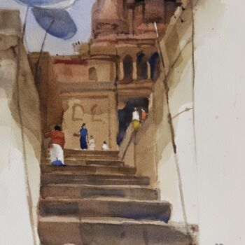 「Step by step Benara…」というタイトルの絵画 Prashant Prabhuによって, オリジナルのアートワーク, 水彩画