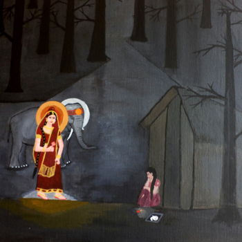 Картина под названием "Deepavali Night: Wa…" - Pratyasha, Подлинное произведение искусства, Масло