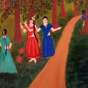 Peinture intitulée "Radha Playing Krish…" par Pratyasha, Œuvre d'art originale, Huile