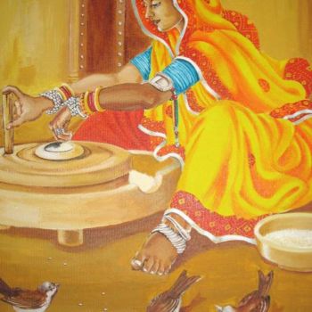 Painting titled "A RAJASTHANI WOMAN" by Preeti Chavan, Original Artwork, Oil
