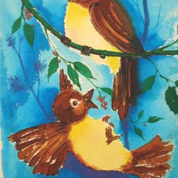 Painting titled "BIRDS" by Preeti Chavan, Original Artwork, Oil