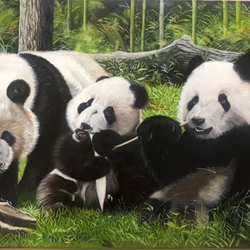 Schilderij getiteld "Panda" door Preeti Nair, Origineel Kunstwerk, Olie