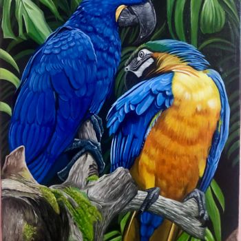 Peinture intitulée "Macaw Bird Painting" par Preeti Nair, Œuvre d'art originale, Huile