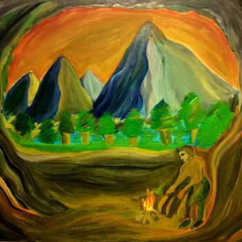 Painting titled "Burning wood in the…" by P Artbasa, Original Artwork, Acrylic