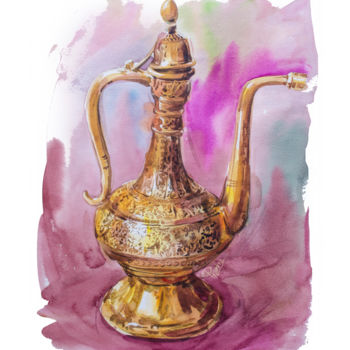 Malerei mit dem Titel "Dallah, Arab tradit…" von Prem Chokli, Original-Kunstwerk, Aquarell