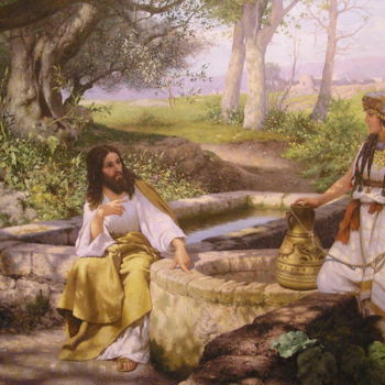 Malarstwo zatytułowany „Christ and Samaritan” autorstwa Vadim Prikota, Oryginalna praca, Olej