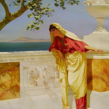 Painting titled "Greek woman by the…" by Vadim Prikota, Original Artwork, Oil