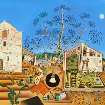 Schilderij getiteld "The Farm" door Vadim Prikota, Origineel Kunstwerk, Olie