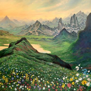 Peinture intitulée "La montagne" par Primavera Renard, Œuvre d'art originale, Huile