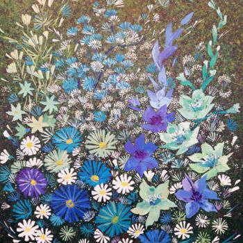 Painting titled "Fleurs bleues" by Primavera Renard, Original Artwork, Oil