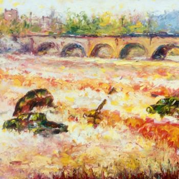 Peinture intitulée "La piena del fiume…" par Primo Canepari, Œuvre d'art originale, Huile