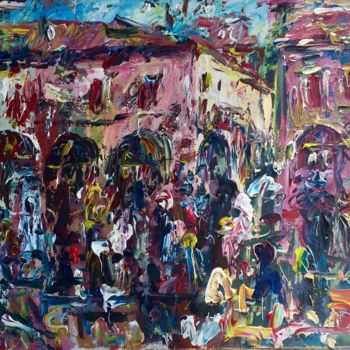 Painting titled "Sassuolo mercato in…" by Primo Canepari, Original Artwork, Acrylic