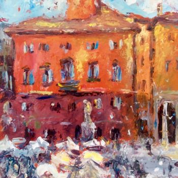 Painting titled "Piazza Prampolini R…" by Primo Canepari, Original Artwork, Acrylic