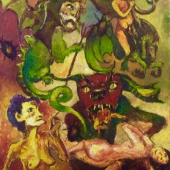 Schilderij getiteld "L'inferno 2" door Primo Canepari, Origineel Kunstwerk